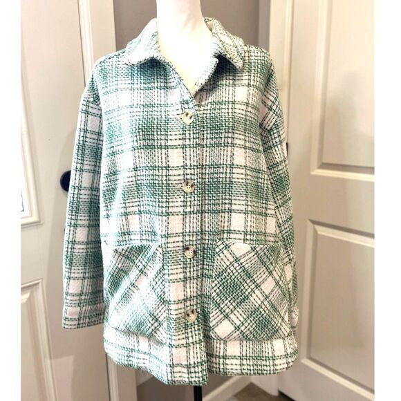 Ott Green & White Plaid Button Front Shacket Jacket – Size M/L - Picture 1 of 13